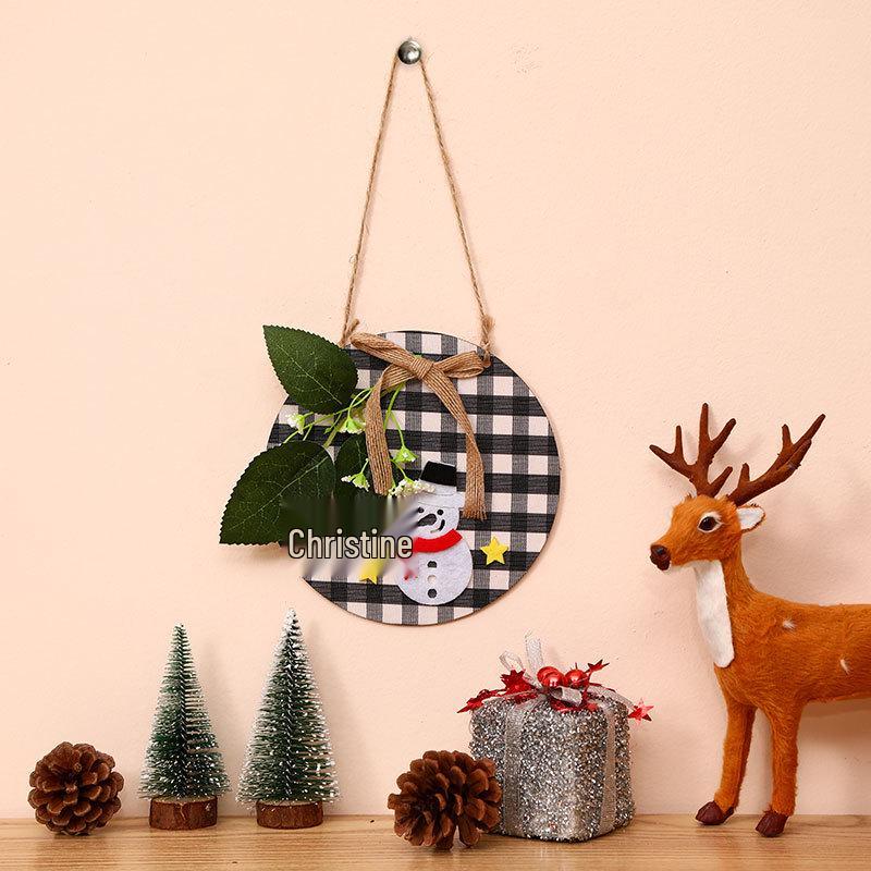 Christmas Wreath Door Hanger with Wooden Board and Fabric Patch Ornament