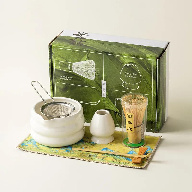 4-7 buc Set de ceai Matcha lucrat manual pentru acasă, ușor de curățat, suport pentru unelte, kit, bol, tel, linguriță, cadou, ceremonie, accesorii tradiționale japoneze