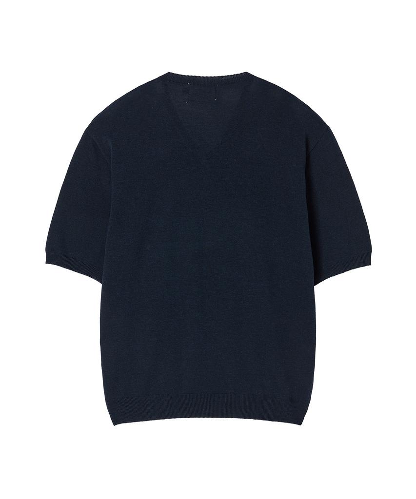 BEYOND CLOSET [Collection Line] Soft Breeze V-Neck Short Sleeve Knit Navy