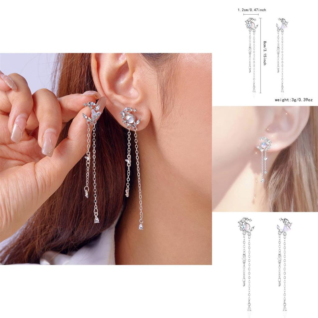 Modern Butterfly Water Drop Ear Studs With Stainless Steel Posts For Girls