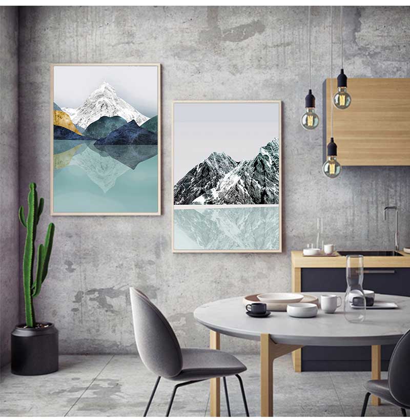 Pintura de Arte de Pared Decoración de Pasillo de Casa Pintura Abstracta en Lienzo Paisaje de Montaña Bosque Atardecer Póster Nórdico