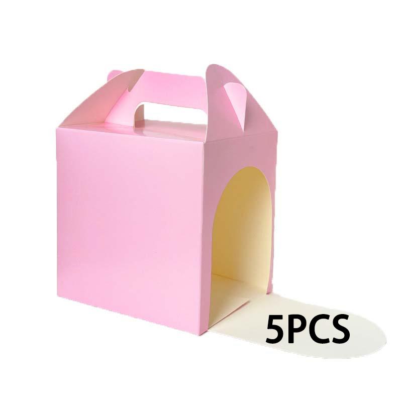 

WTEMPO Pet Party Dog Doll House Boxes with Handle for Pet Lovers/Pet Adopters DIY Solid Color Paper Boxes Festive Party Decoration Foldable Gift Boxes 5pcs рожевий