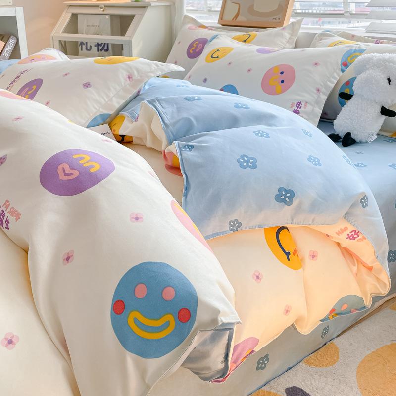 Washed Cotton 4Pcs Set, Spring And Autumn 1.8M Bed Sheet Double Quilt Set 3Pcs Home Textile