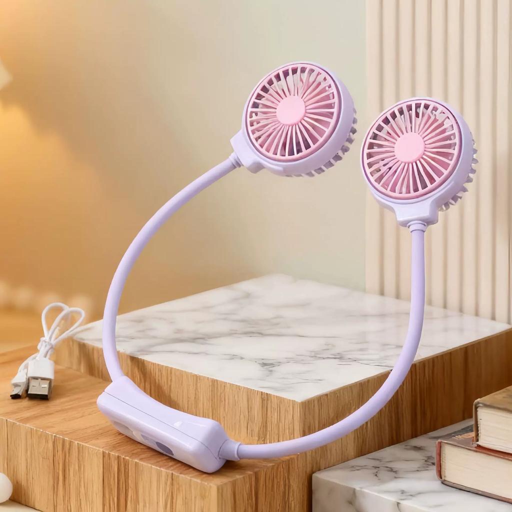 New Cartoon Neck-Hanging Fan, USB Rechargeable, Two-Speed Strong Wind, Portable Outdoor Sports Fan for Lazy People