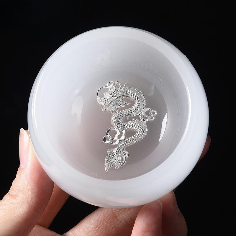

Household silver-inlaid white porcelain jadeporcelain teacup large tea Cup glazed jadeJianzhan master cup single cup silver cup 200ml