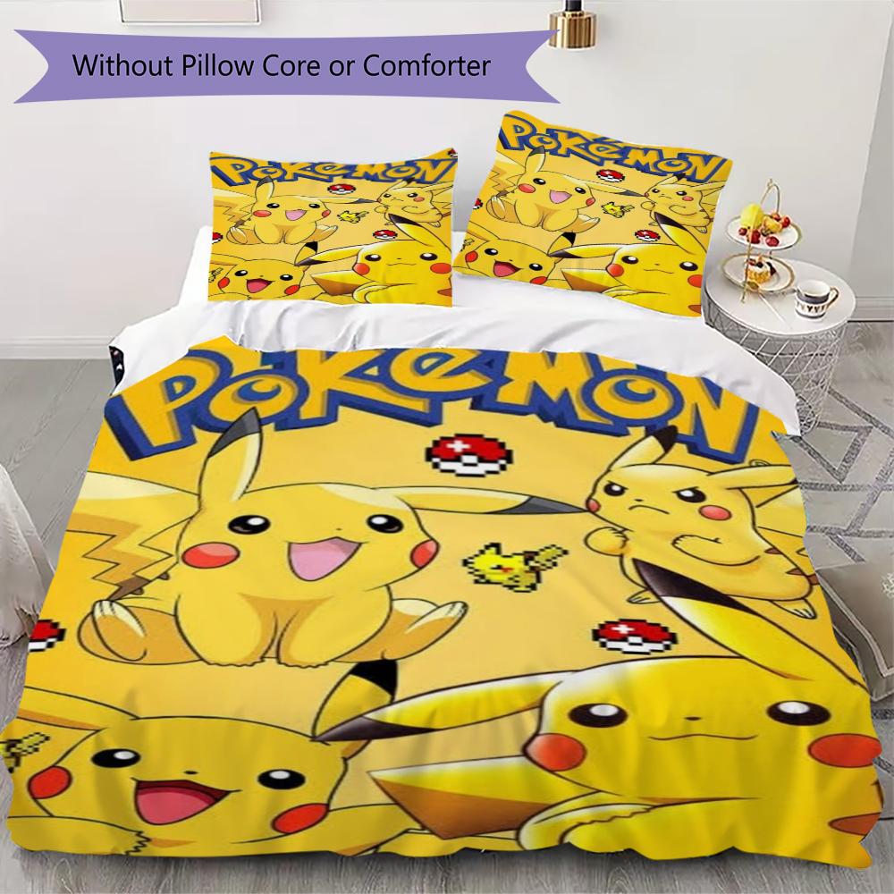 

Pokemon Pattern Bedding uilt Set uilt Cover Pillowcase Home Decoration Birthday Gift (1 * duvet cover + 2 * pillowcase without core)76 135x200cm
