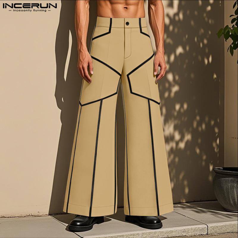 INCERUN Men Zip-up Waist Trousers Casual Line Stitching Thin Long Pants