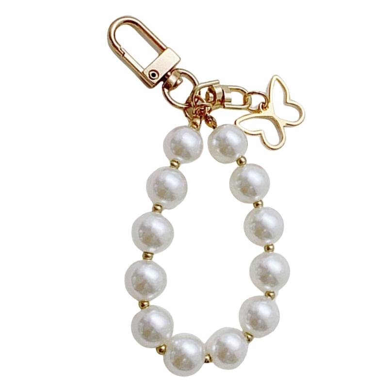 Ballet Style Ribbon Bowknot/Butterfly/Heart Key Rings Beaded Keychain Pendant Bag Accessory for Fashion Enthusiasts