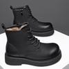 Winter Genuine Leather Wool Martin Boots - High-Top, Warm Snow Boots with Fur, Perfect for Cold Weather.