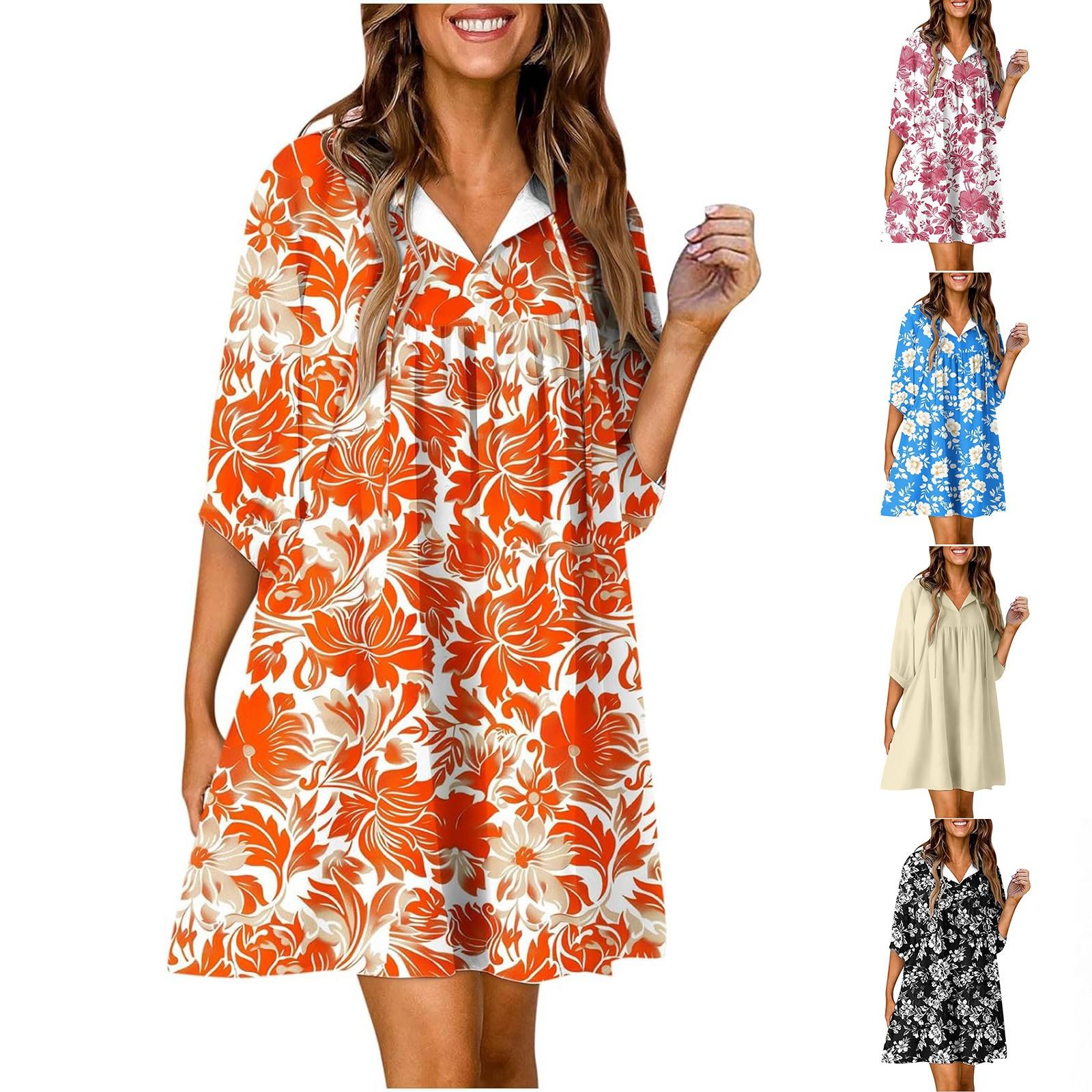 

Женский летний повседневный сарафан с v-образным вырезом и рукавами 3/4 в стиле бохо, гавайское пляжное платье, струящееся распашное платье для отпуска