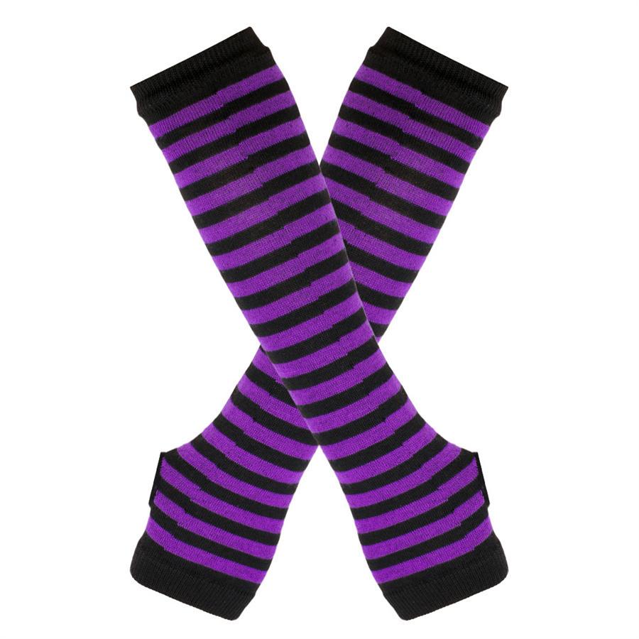 

Striped Fingerless Arm Warmers, Knit Arm Sleeves with Thumb Hole for Cosplay & Party L чёрный
