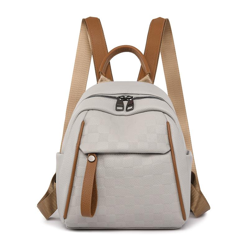 New Checked Soft Leather Women's Fashionable Backpack, High-end Travel Mini Minimalist Trendy Women's Double Shoulder Bag New Release