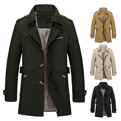 Men Retro Jacket Lapel Long Sleeve Single Breasted Business-Style Outwear Solid Color Pockets Windproof Jacket