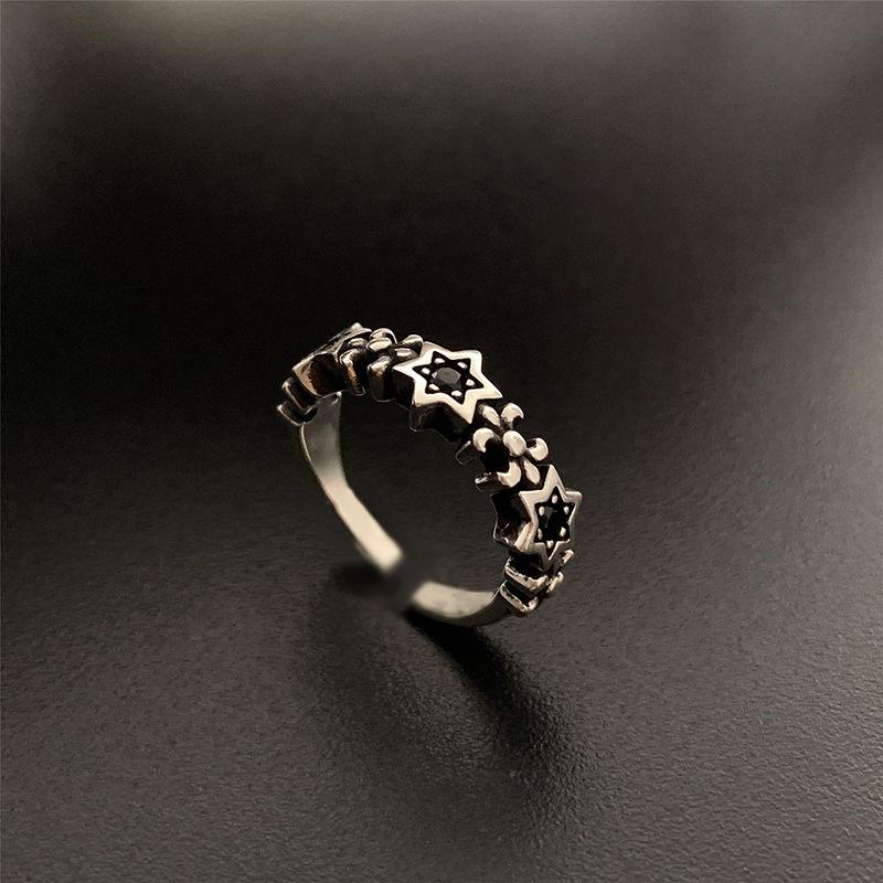 Vintage Retro Zircon Cross Crown Open Ring Female Niche Design Fashion Light Luxury Personality Punk