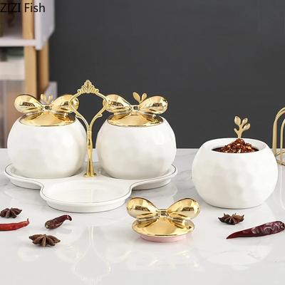 Gewürzglas Dreiteiliges Set mit Deckel Keramik Gewürzglas Set Salz und Pfeffer Vorratsglas Wohndekoration Küche Gewürzwerkzeug