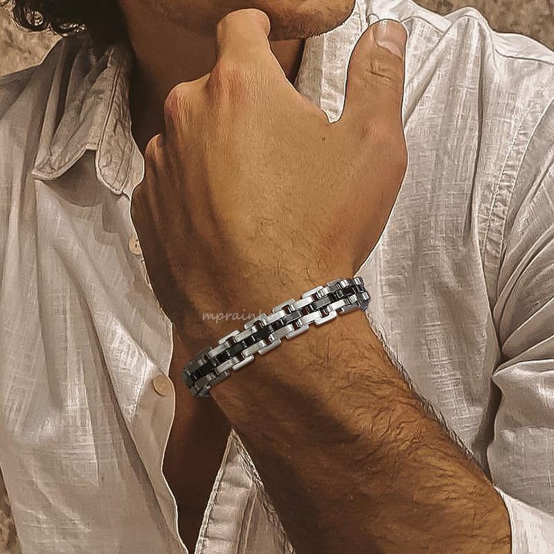 Stylish Strap Chain Bracelets for Men Boys,Waterproof Stainless Steel Thick Chain Wristband,Father's Day Husband Dad Gift