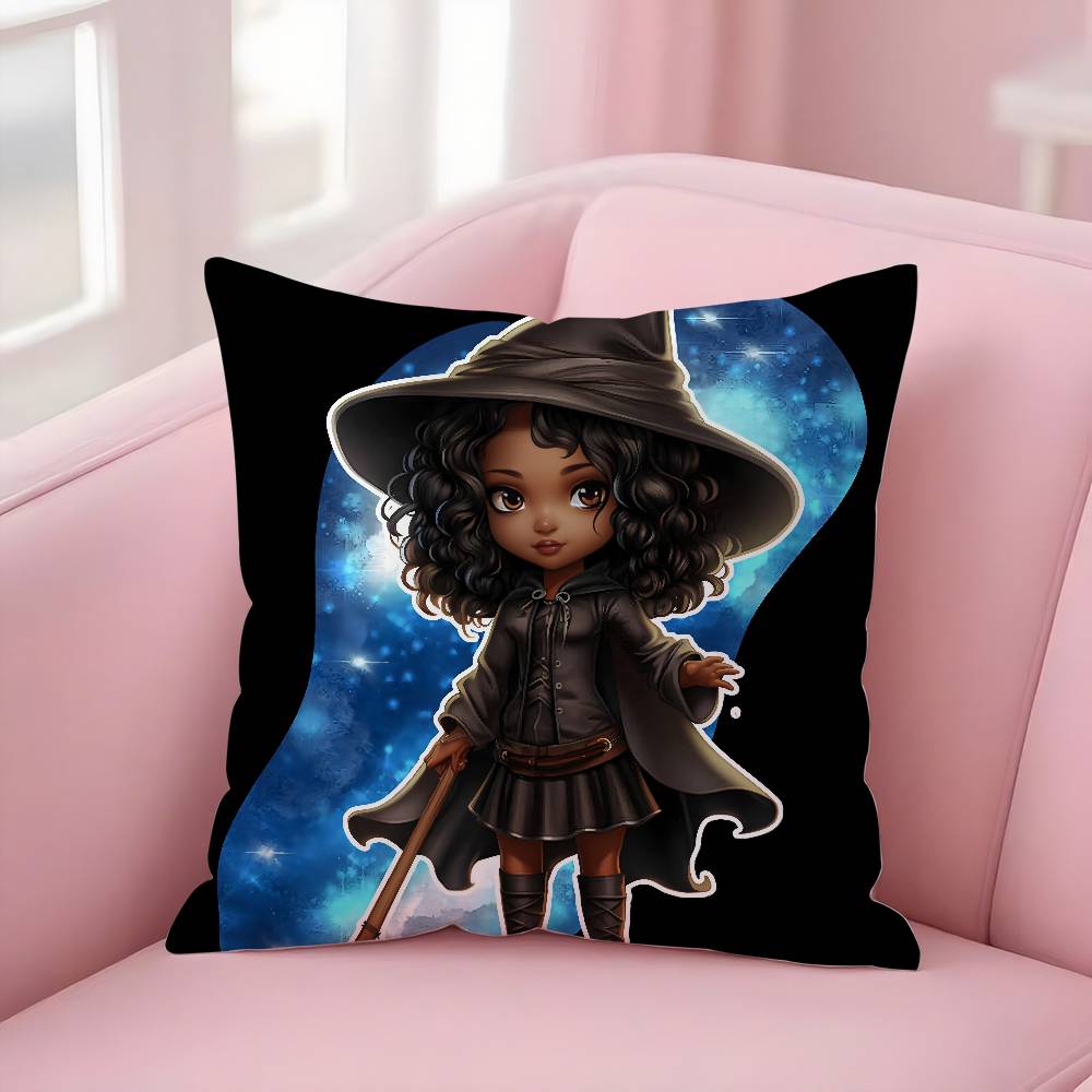 Cute Funny Witch Halloween Pillow Case Short plush Double-sided Print Square Throw Pillow Covers Sofa Home Cushion Decor