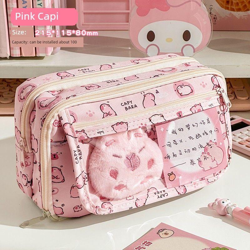 

Grade Three Class Two Transparent Capabala Flip Pencil Case Large Capacity Good-looking Stylish Student Stationery Pencil Case Pink Capi