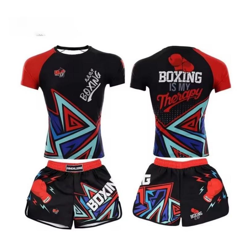 MMA Boxing Short Sleeve Training Set Men Women Quick Dry Breathable Martial Arts Gym Wear