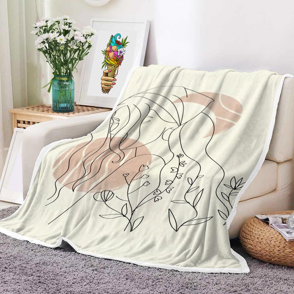 Mondrian Art Digital-printed Polyester Bedroom Velvet Flannel Soft Sofa Cover Blanket Fleece Soft Sofa Cover Blankets for Beds
