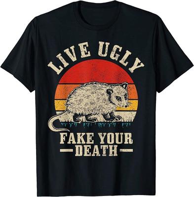 Opossum Live Ugly Fake Your Death Vintage Engraçado Opossum Camiseta Unissex