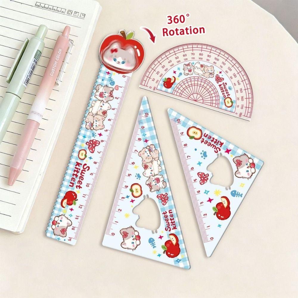 4pcs Acrylic Straight Ruler Measurement Drawing Stationery Set Square Protractor  School Office