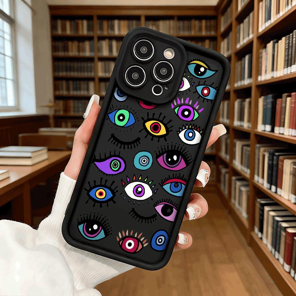 Colorful Doodle Eyes Collection Soft TPU Phone Case for iPhone 17 16 15 14 13 12 11 Pro Max Plus Shockproof Anti-Slip Cover