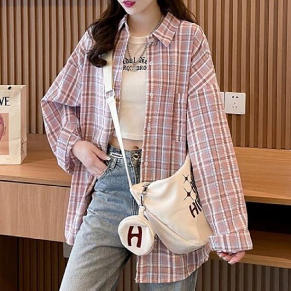 Navava Retro Casual Check Loose Fit Long Sleeve Shirt Nb2850