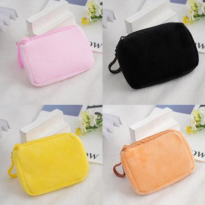 Korean Mini  Plush Square Zipper Coin Purse Women Thin Small Handbag Card Package Coin Bag Cute Purse Key Earphone Pouch