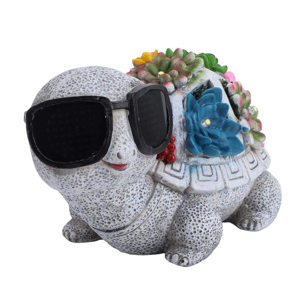 Solar Powered Turtle Statue Resin Water Proof Turtle Figurine LED Light Decorative Ornament for Outside Yard Lawn Patio