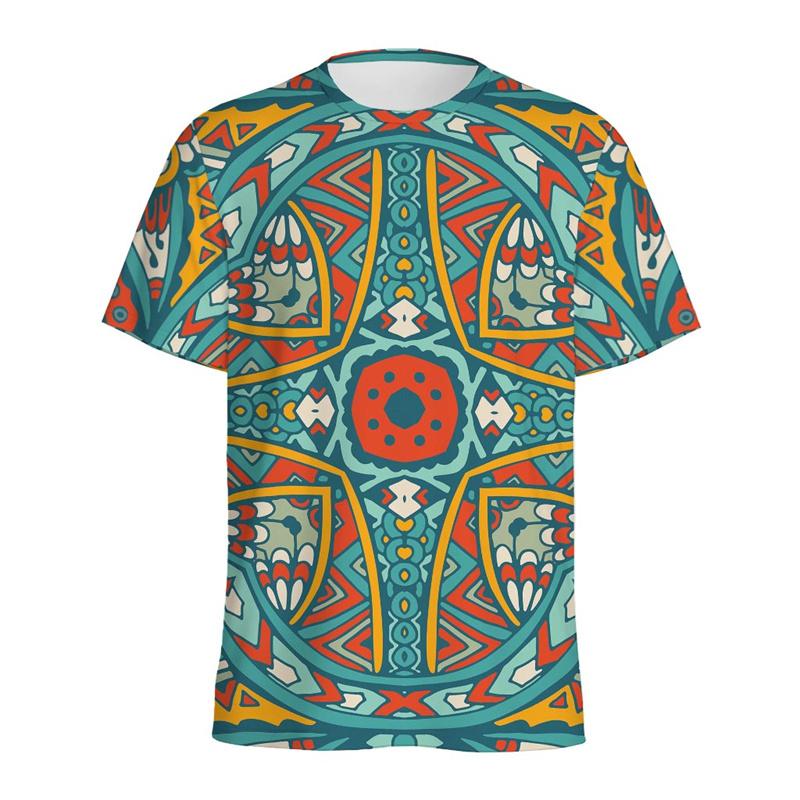 Bohemian Mandala Pattern T Shirt Men Kaleidoscope 3D Printed T-Shirts Summer Fashion O-Neck Loose Short Sleeve Tees Streetwear