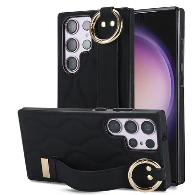 Hand Strap Kickstand Case for Samsung Galaxy S23 24 Ultra S22 Plus Note 20 Fashion Vegan Leather Skin Feeling Phone Cover Coque