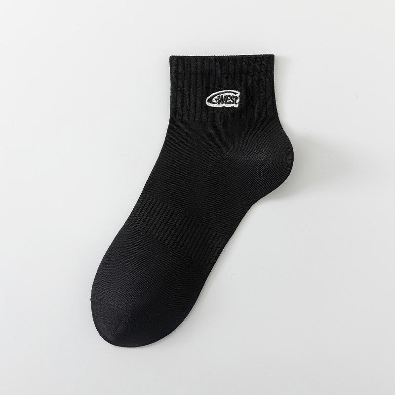 

Мужские весенне-летние полосатые вышитые короткие носки, приятные к коже, дышащие, хлопковые, модные и универсальные, повседневные носки до середины икры 1 pair чёрный