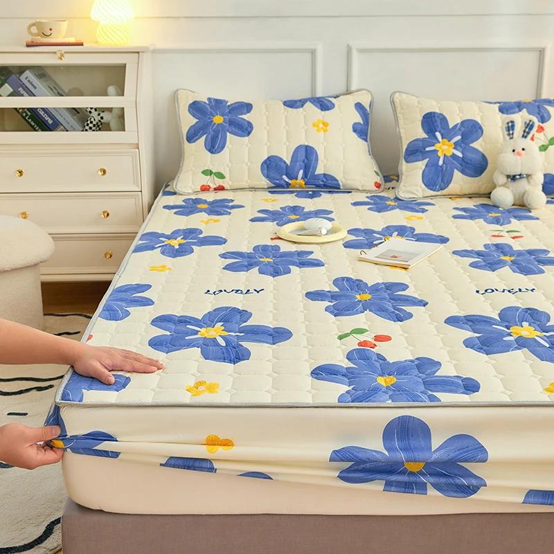 New Thicken Quilted Mattress Cover King Bed Fitted Bed Sheet Anti-Bacteria Mattress Topper Air-Permeable Bed Pad (No Pillowcase)