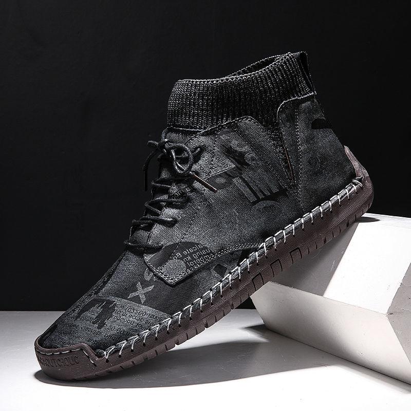 

New High-top Men Casual Shoes Leather Casual Sneakers Plus Cashmere Warm Leather Casual Shoes Large Size Wild Tide 6.5