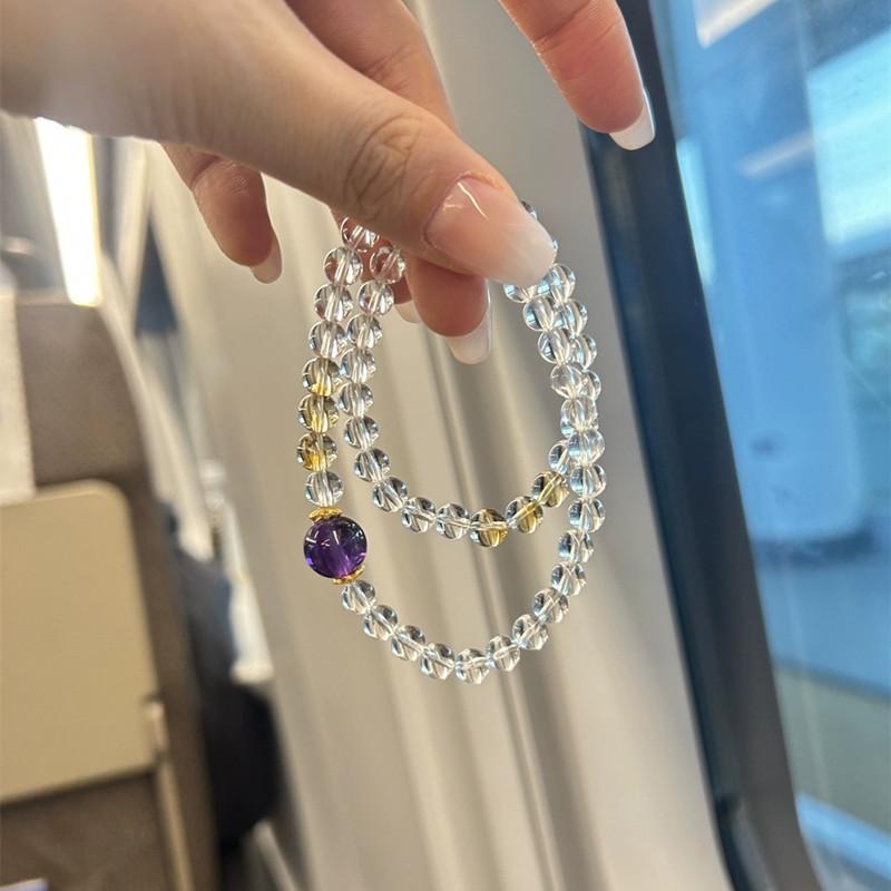 Natural White Crystal6mm Double-loop amethyst and citrine bracelet, niche and versatile style