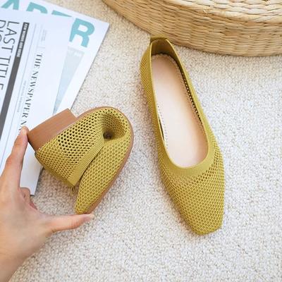 Fashion Women Solid Mesh Casual Shoes Summer Breathable Square Toe Hollow Fly Weaving Comfort Light Soft Walkers Flats Zapatos De Mujer