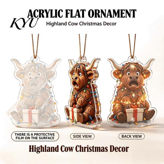 Christmas Tree Wall Bag Decorations 2026 Highland Cow Advent Calendar, 2D Flat Acrylic Unique Ornament Series Ornaments, 24 Days Countdown Gift