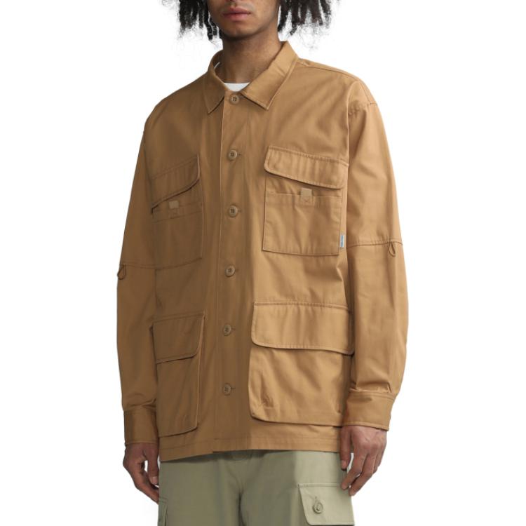 Carhartt WIP Jednobarevná bunda košile s více kapsami a zapínáním na knoflíky Pánské bundy A231025-0F0-XX