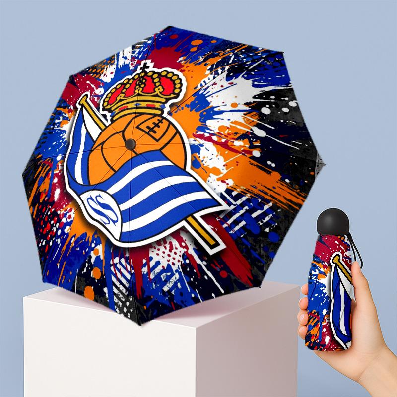 Real Sociedad FC Mini 5 Fold Pocket Umbrella Compact Lightweight Anti UV Rain Sun Protection Umbrella Portable Travel Umbrella