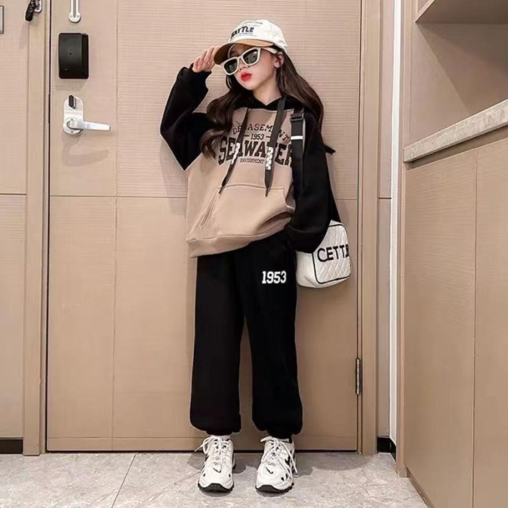 Girls Hooded Sweatshirt Suit 2-12Y Children's Sports Top + Trousers Girls Loose Fashionable Spring and Autumn Clothing