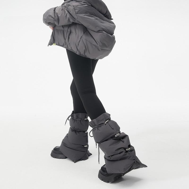 Pernas Acolchoadas Puffer de Inverno Femininas Esportes ao Ar Livre Cordão Ajustável Divididas Flared Cobre-Botas Punhos Meias