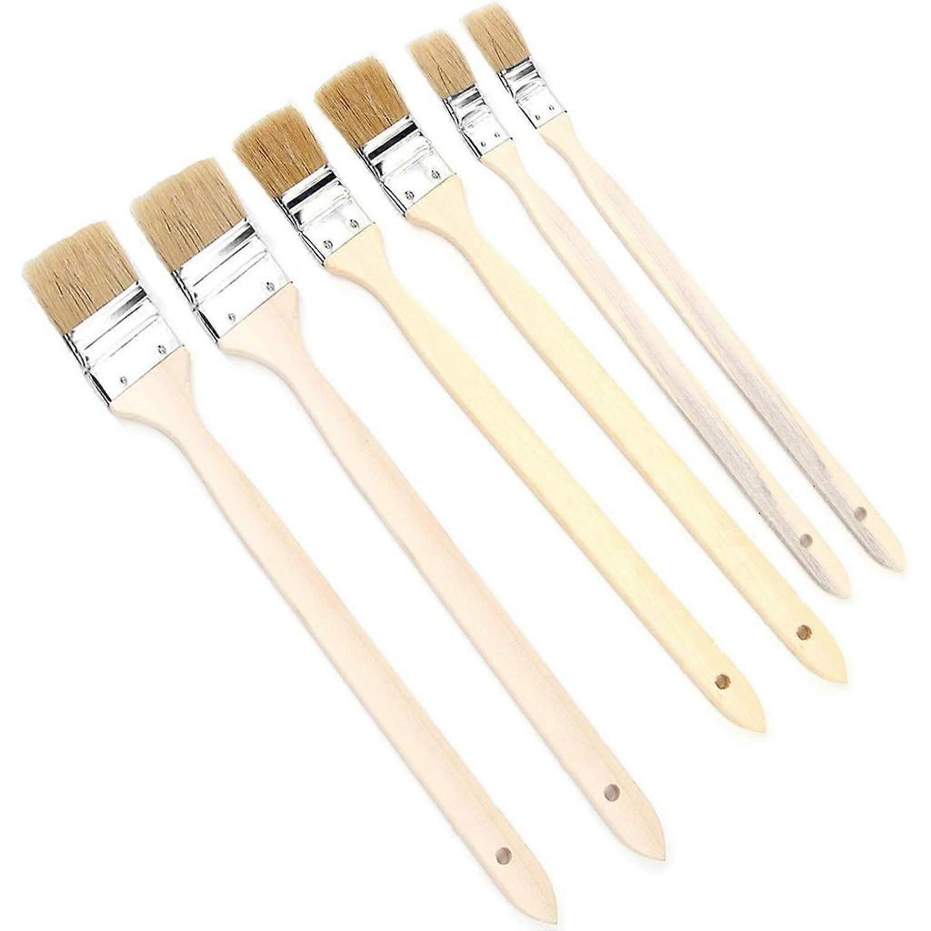 Radiator Brush, 6Pcs Flat Brush Angled Head Super Quality Hog Bristle Brush Flat Brushes with Wooden Handle Width 25-40-50mm, for Painting Stains a