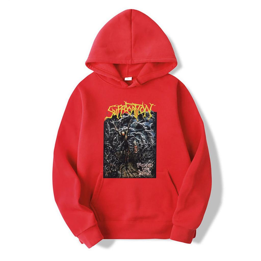 Černé mikiny s kapucí Hot Suffocation Band, bavlna, velikost S 234XL, RM320, s dlouhým rukávem nebo rukávem
