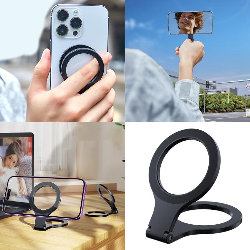Portable Metal Phone Mount Adjustable Multiple Angle Magnetic Base Mobile Phone Rack for Content Creators Travel Office Use