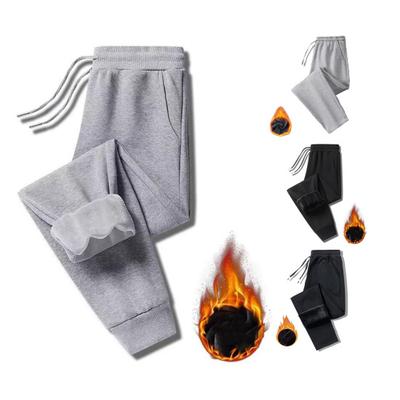 Men Winter Pants Thick Plush Drawstring Elastic Waist Loose Ankle-banded Solid Color Warm Straight Soft Cold Resistant Sports Jogging Sweatpants