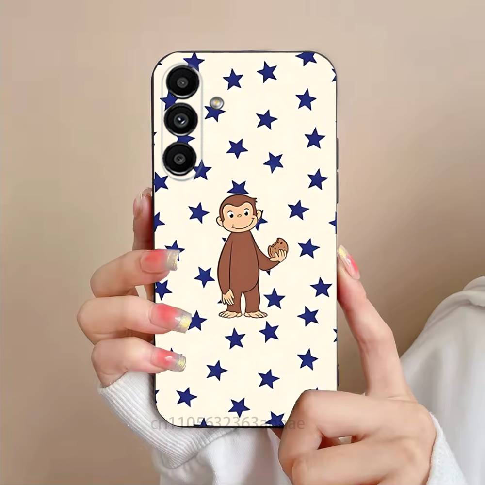 Luxury Y2K Curious George Phone Case For Samsung S25,24,23,22,21,S20,Ultra,Plus,FE Black Soft Cover