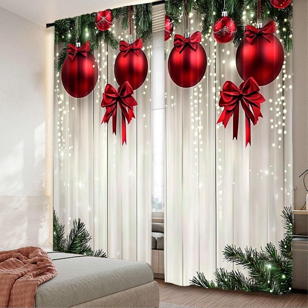 

2pcs 2D flat printing Merry Christmas Curtains FestiveOrnaments(2) Digital Printed Polyester Drapes Party Decorations Perfect 100*130 Grommet Top 1pcs