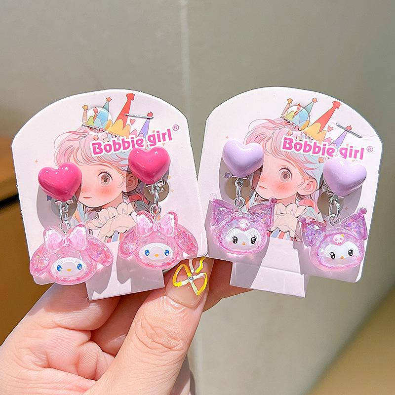 Kuromi Kolczyki Klipsy Bez Przekłuwania Uszu z Kokardką dla Dziewczynek