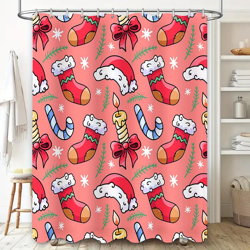 Christmas Pattern Shower Curtain Waterproof Home Decor Bathroom Decoration Set Waterproof Fabric Curtains Red White Blue Colorfu